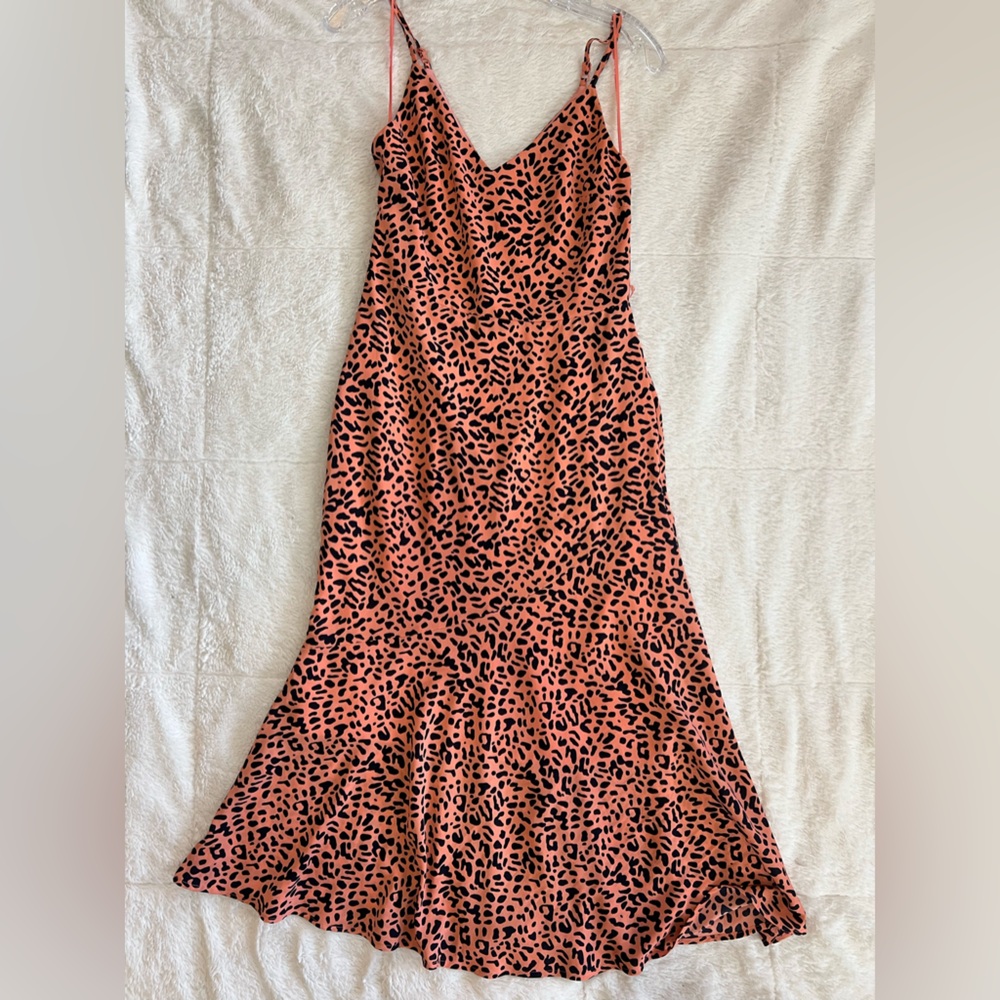 Oasis Pink/Navy Blue Animal Print Midi Dress